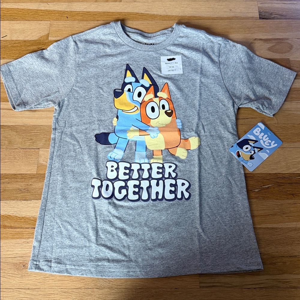 NWT Bluey & Bingo “Better Together” Boys / Girls Youth Kids Gray T-Shirt